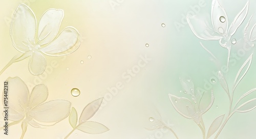 Soft focus pastel flowers with water droplets and glitter