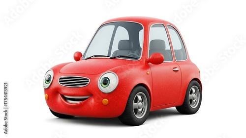 Cheerful Red Cartoon Car with Googly Eyes and Smiling Grille
