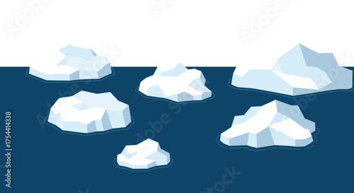 Minimalist icebergs on dark ocean in geometric style
