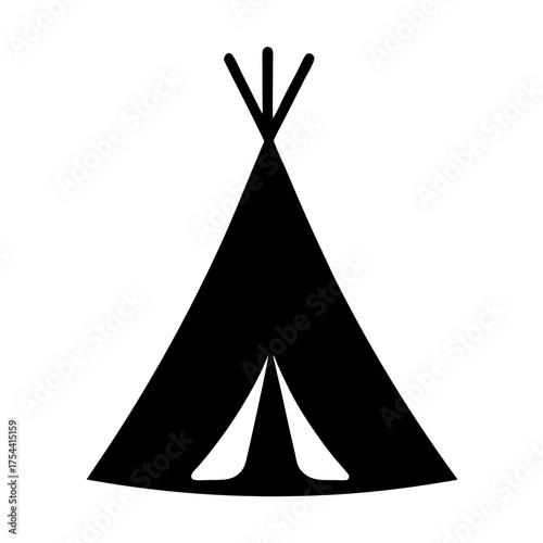 Monochrome image of a teepee icon with its structure in simplistic form