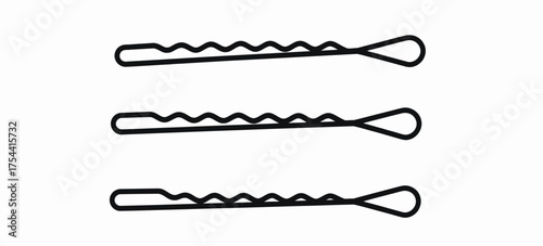 Three identical bobby pins with curved serrations vector illustration scalable eps icon silhouette vector illustration white background