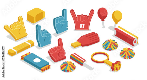 Colorful 3d sports fan accessories: foam hands, cheer poms, and more