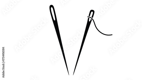 Scalable vector illustration of two sewing needles with thread isolated for graphic design projects silhouette vector illustration white background
