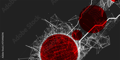 Technological art. Combination of sphere with technological lines and circles in one illustration. Vector.