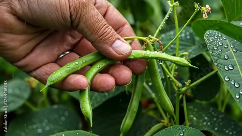 Harvesting Fresh Green Beans - A Close-Up Look at Farm-Fresh Produce.