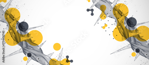 Wireframe science background with plexus effect. Futuristic vector illustration.