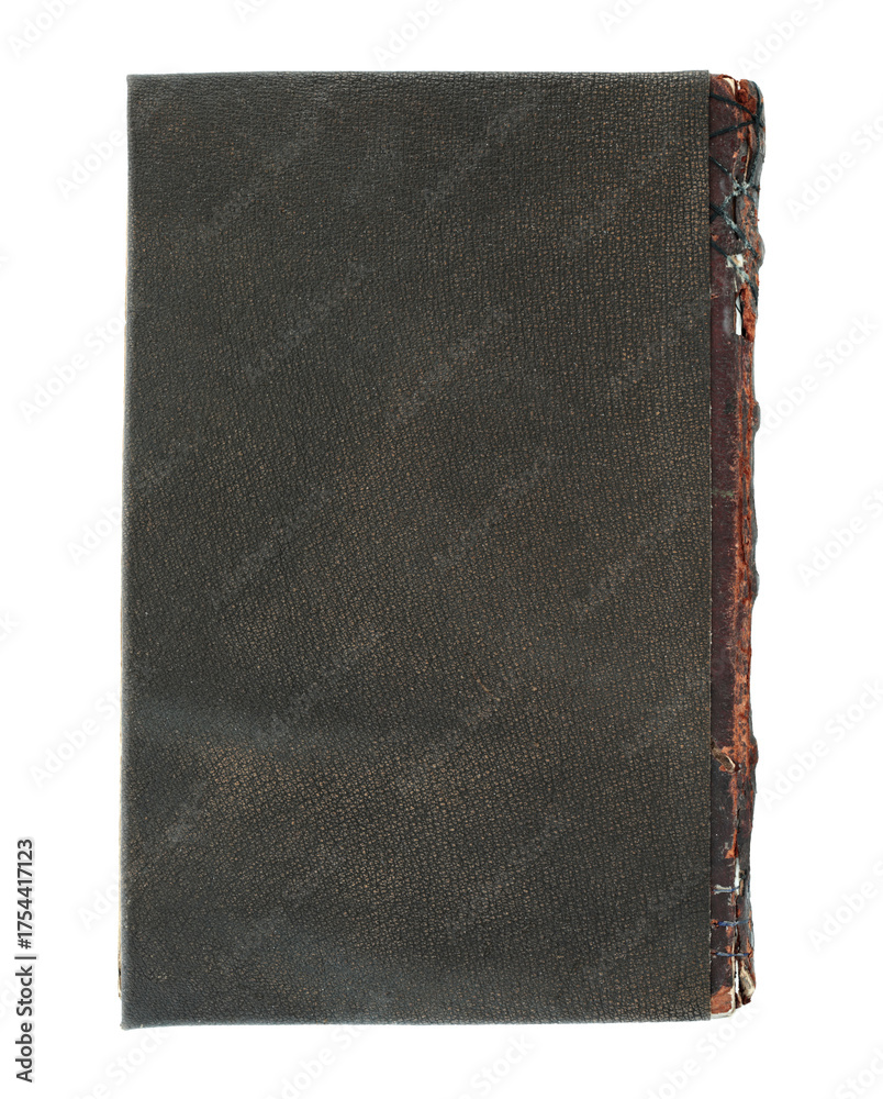 Fototapeta premium Back side of old antique closed book with textured leather cover, isolated on transparent background
