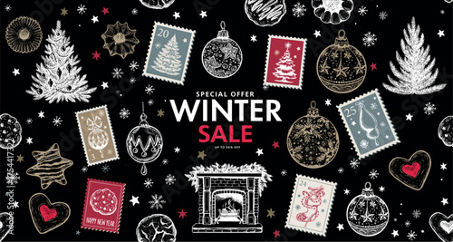 Winter Sale Special Offer with Festive Holiday Decorations