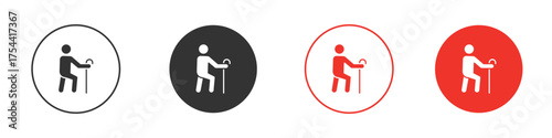 Person walking with cane icon silhouette. editable vector template