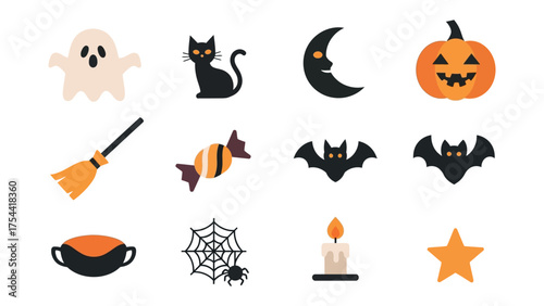 Halloween icons collection : A curated collection of festive icons, ideal for design, capturing the spirit of the season's most recognizable elements.
