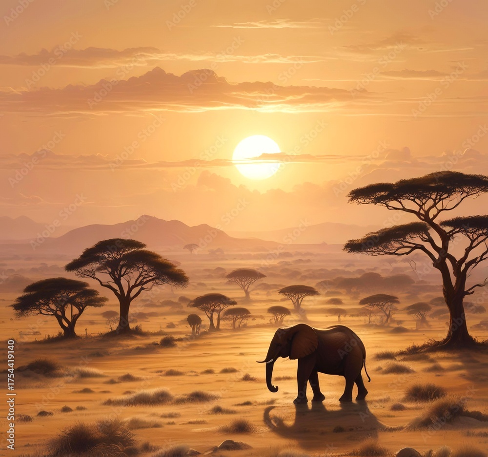 Fototapeta premium Vast savanna landscape at golden hour