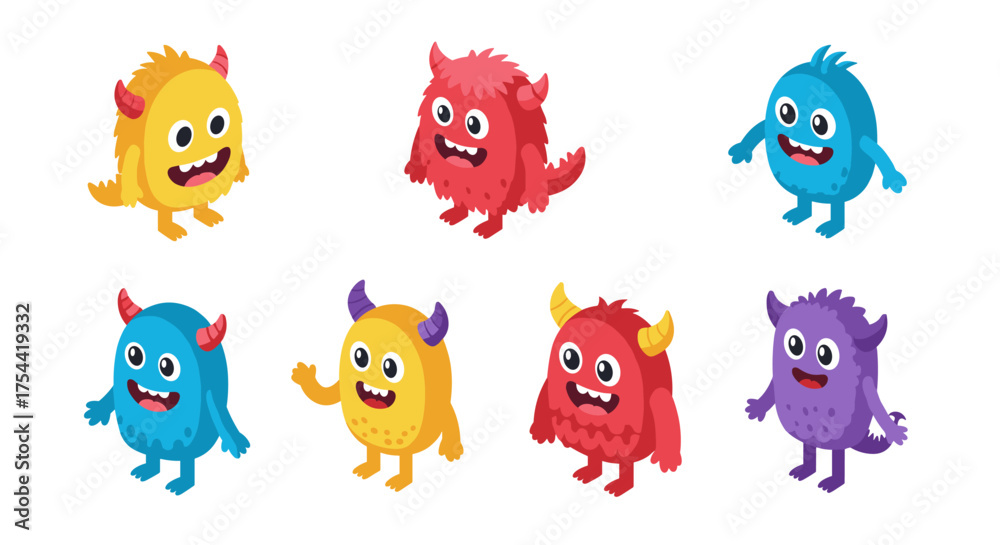 Fototapeta premium Cute cartoon monsters set with vibrant colors and playful expressions