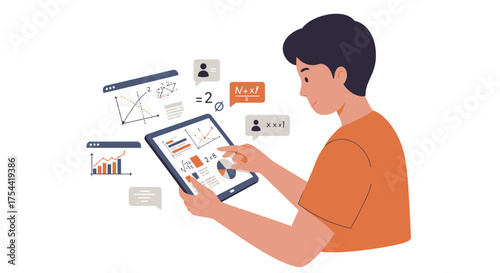 Engaging online math learning with tablet, explore educational graphs and equations, a modern approach to digital education for students of all ages, and abilities