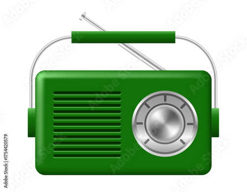 Retro radio icon. Vector 3D radio. Clipart isolated on white background.