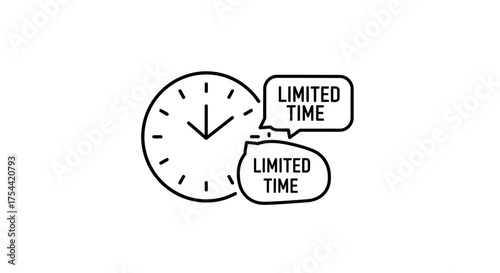 Limited Time Offer Clock Icon with Speech Bubbles.