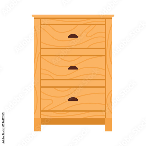 Simple rustic furniture chest of drawers on white background, isolated for home decor vector illustration