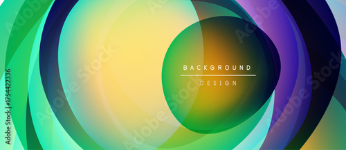Abstract colorful layers create dynamic circular pattern. Gradient hues blend, forming modern visual experience. Brightness contrasts attract attention.