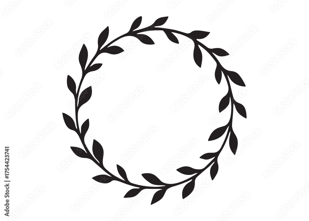 Fototapeta premium circle wreath logo silhouette vector, laurel wreath silhouette vector illustration, circle with leaves silhouette vector, circle botanical wreath logo silhouettes vector on white background
