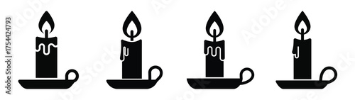 candle lighting minimal silhouette icon set. Hanukkah icons. black color and white background