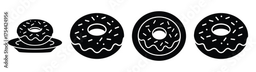 doughnut plate minimal silhouette icon set. Hanukkah icons. black color and white background