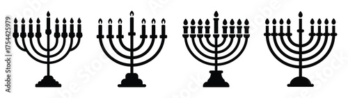 hanukkah lights minimal silhouette icon set. Hanukkah icons. black color and white background