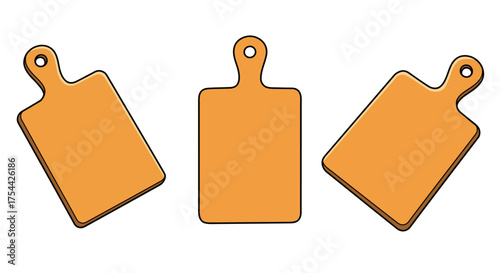 Three Wooden Cutting Boards Isolated on White Background.