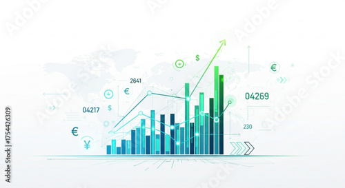 Financial data analysis graph and chart of stock market trend business investment growth and economic forecast concept