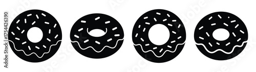 jelly doughnut minimal silhouette icon set. Hanukkah icons. black color and white background
