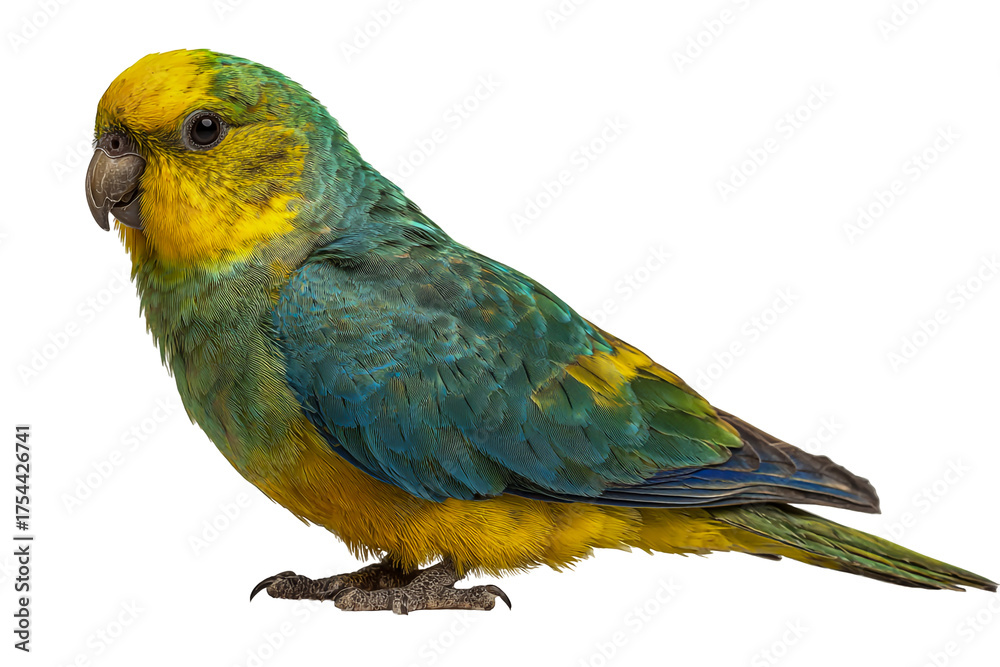 Obraz premium Close up of a colorful parrot perched on a branch isolated on transparent background