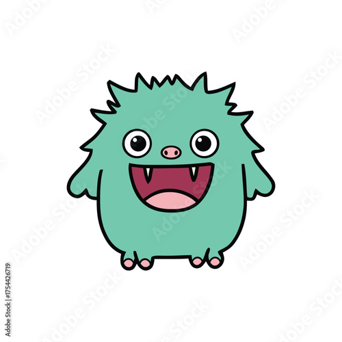 Outline Art Icon: Cute Green One-Eyed Monster Character for Halloween Graphic