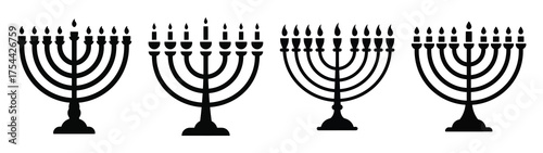 menorah minimal silhouette icon set. Hanukkah icons. black color and white background