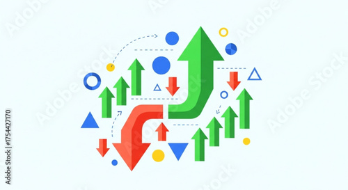 Abstract illustration of financial trends with upward and downward arrows, representing market fluctuations and investment opportunities