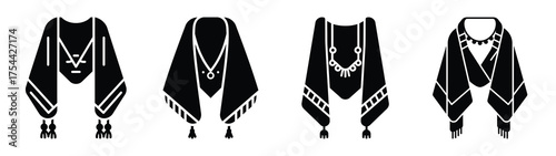 prayer shawl minimal silhouette icon set. Hanukkah icons. black color and white background