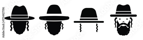rabbi hat minimal silhouette icon set. Hanukkah icons. black color and white background