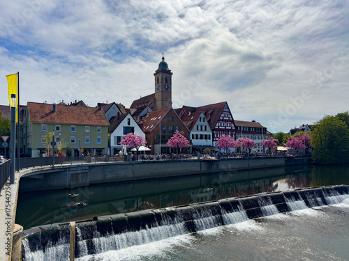 St. Laurentius Kirche und Neckar, Nürtingen. Deutschland