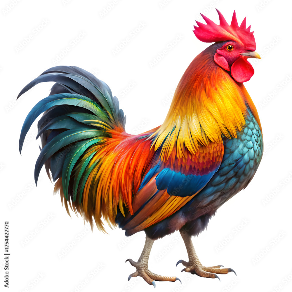 Fototapeta premium Colorful rooster isolated on transparent background