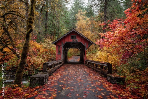 Sweet Home Oregon - Covered Bridge in Fall with Cascadia Forest Colors