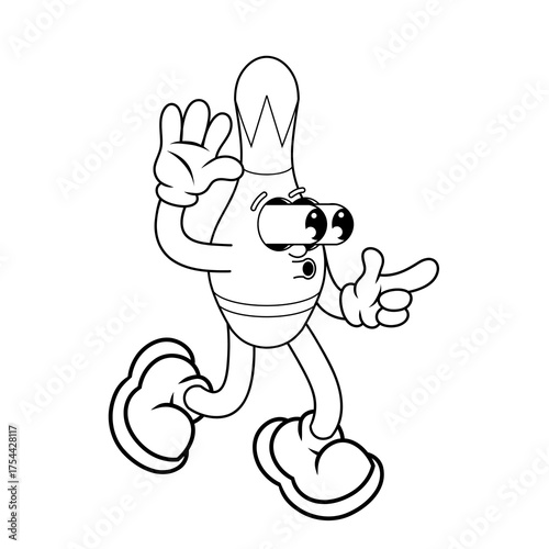 Retro character design of suprised pin bowling outline