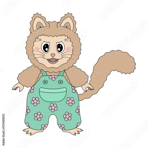 Ginger cat. Animal in pants. Vector illustration.