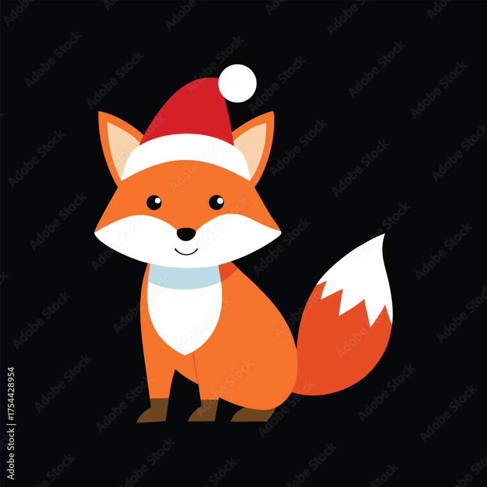 Obraz premium Cute cartoon fox wearing a santa hat for christmas holidays vector illustration