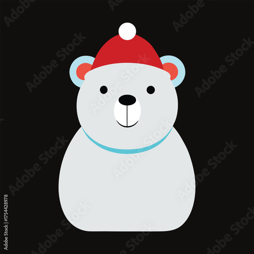 Cute cartoon polar bear wearing a santa hat and scarf vector illustration