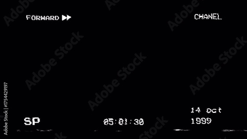 Retro 90s VHS Glitch Overlay Loop with Analog Tracking Distortion and On-Screen Display Camcorder Aesthetics