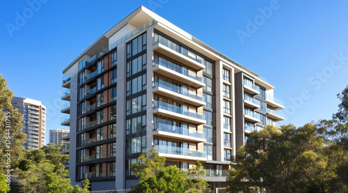 Luxury residence with sleek glass design and open balconies, bringing style to urban architecture