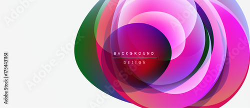 Abstract colorful layers create dynamic floral shape. Gradient hues blend, forming modern background design. Vivid, smooth transitions present visual interest.