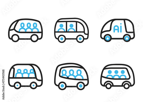 Line art vector graphics of autonomous shuttle buses using artificial intelligence
