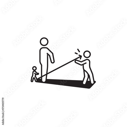Small figure controlling a giant person by pulling its shadow.