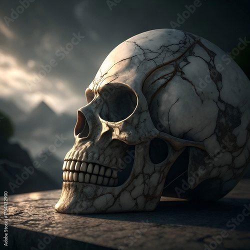 skull emoji close up marble texture dramatic shadow effect