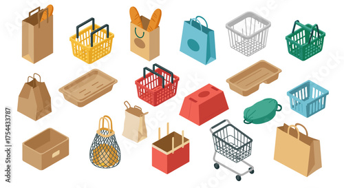 Modern isometric furniture set featuring living room and office elements for interior design