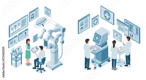 Isometric vending and payment machines in various colors and designs