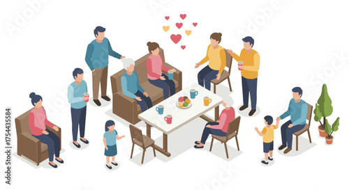 Veterinarian clinic isometric design featuring staff, pets, and equipment in a modern office setting